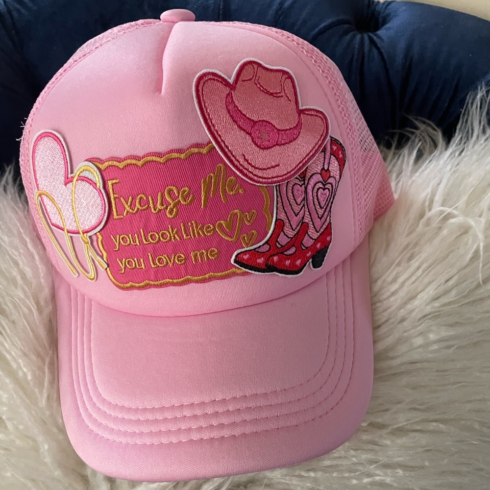 Women’s Custom Made Pink Embroidered Cowboy Patch Trucker Hat